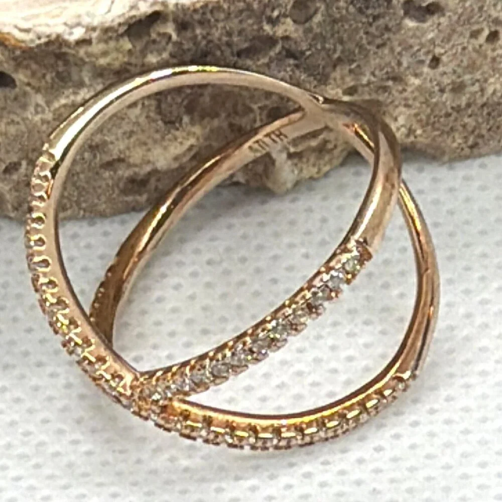 NEW 925 Silver Rose Gold Vermeil Pave CZ Criss Cross Ring Architectural Size 8 - Picture 6 of 16